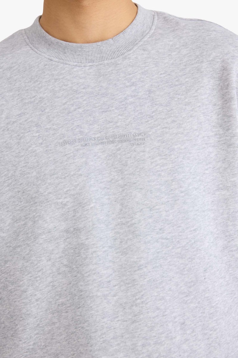DeFacto Grey Man Boxy Fit Printed Long Sleeve Sweatshirt Casual - Image 4